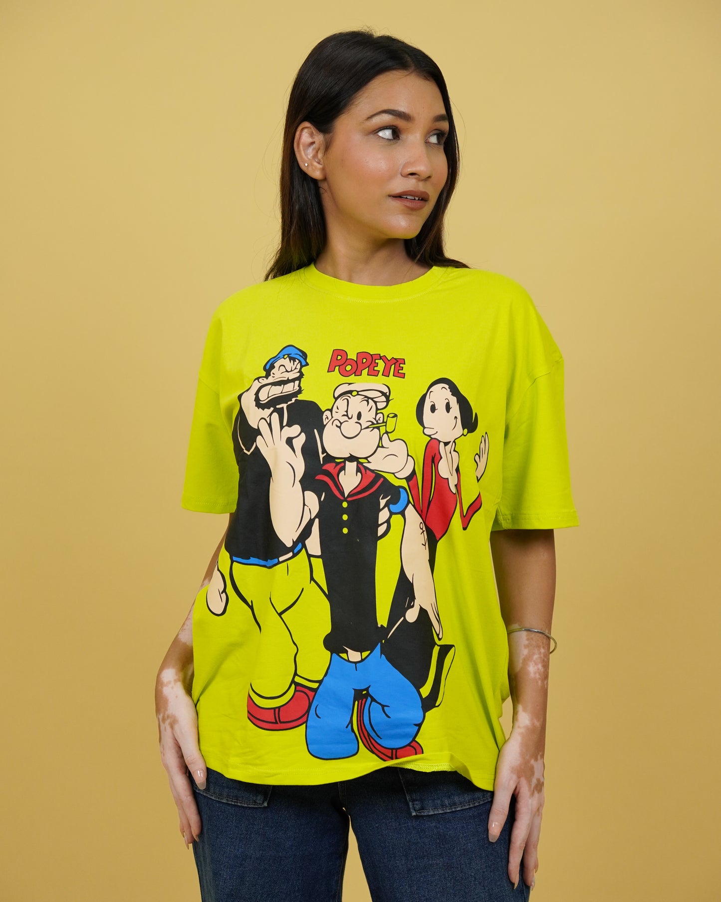 Womens Yellow Oversized T-Shirt Front Closup View