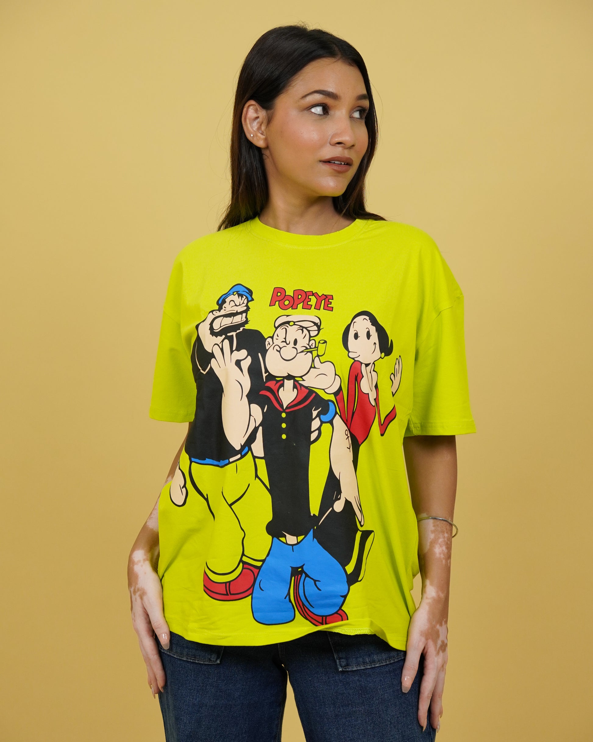 Womens Yellow Oversized T-Shirt Front Closup View