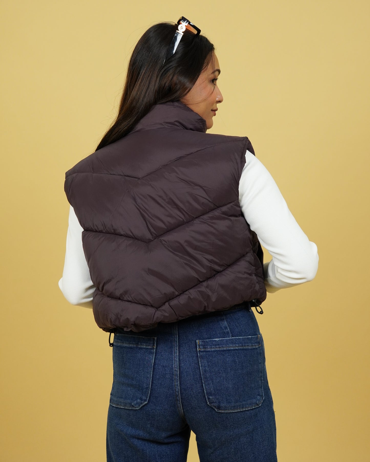 Womens Sleeveless Brown Puffer Jacket