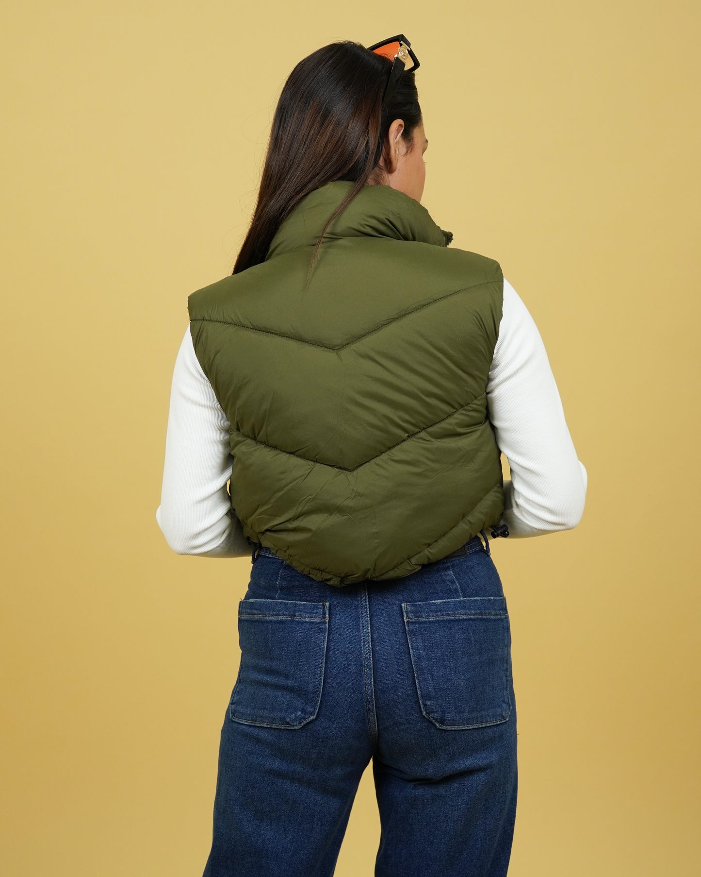 Women Olive Sleeveless Puffer Jacket