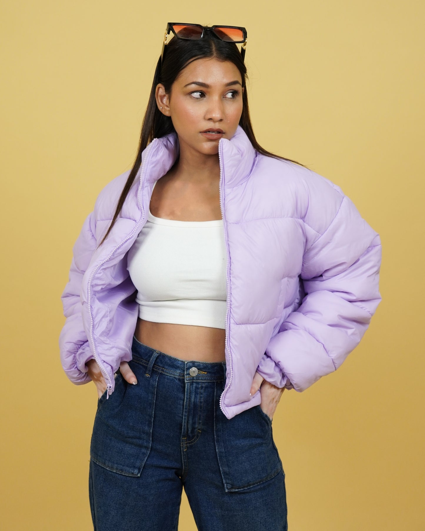 Women Purple Full Sleeve Puffer Jacket