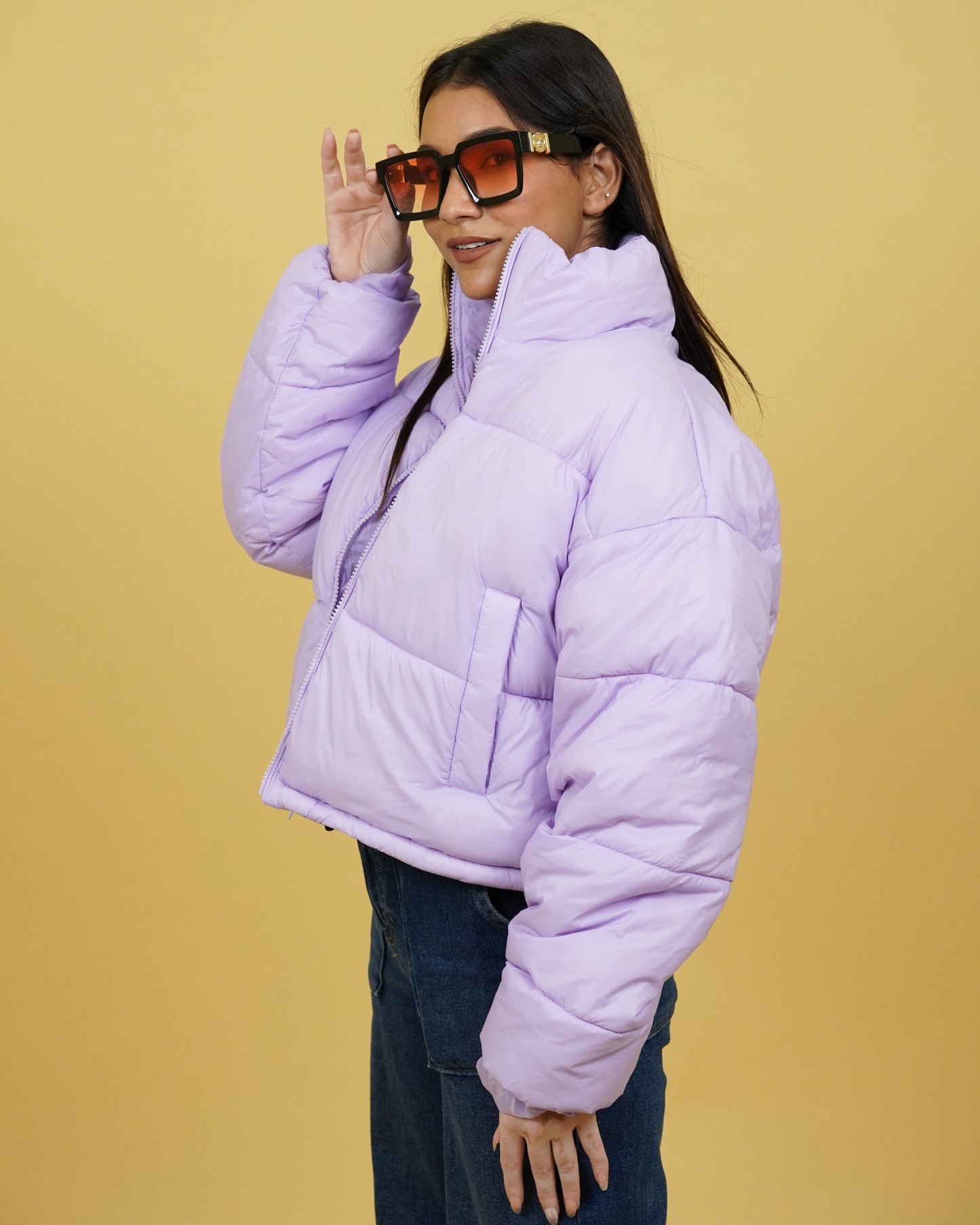 Women Purple Full Sleeve Puffer Jacket