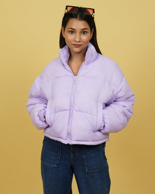 Women Purple Full Sleeve Puffer Jacket