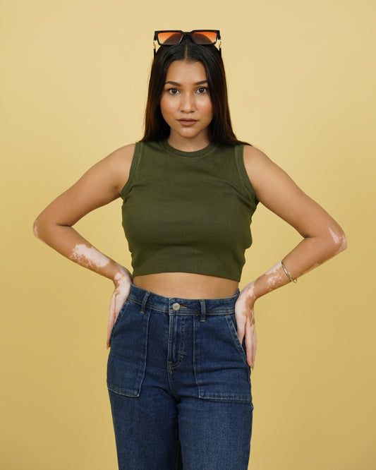 Women's Olive Winter Tank Top Front View