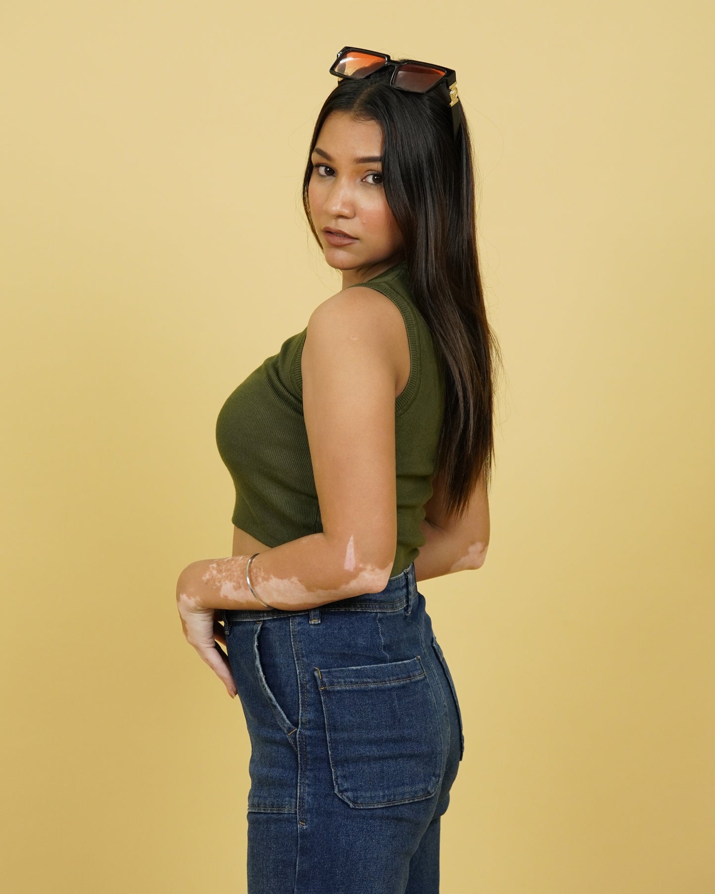 Women's Olive Winter Tank Top Side View