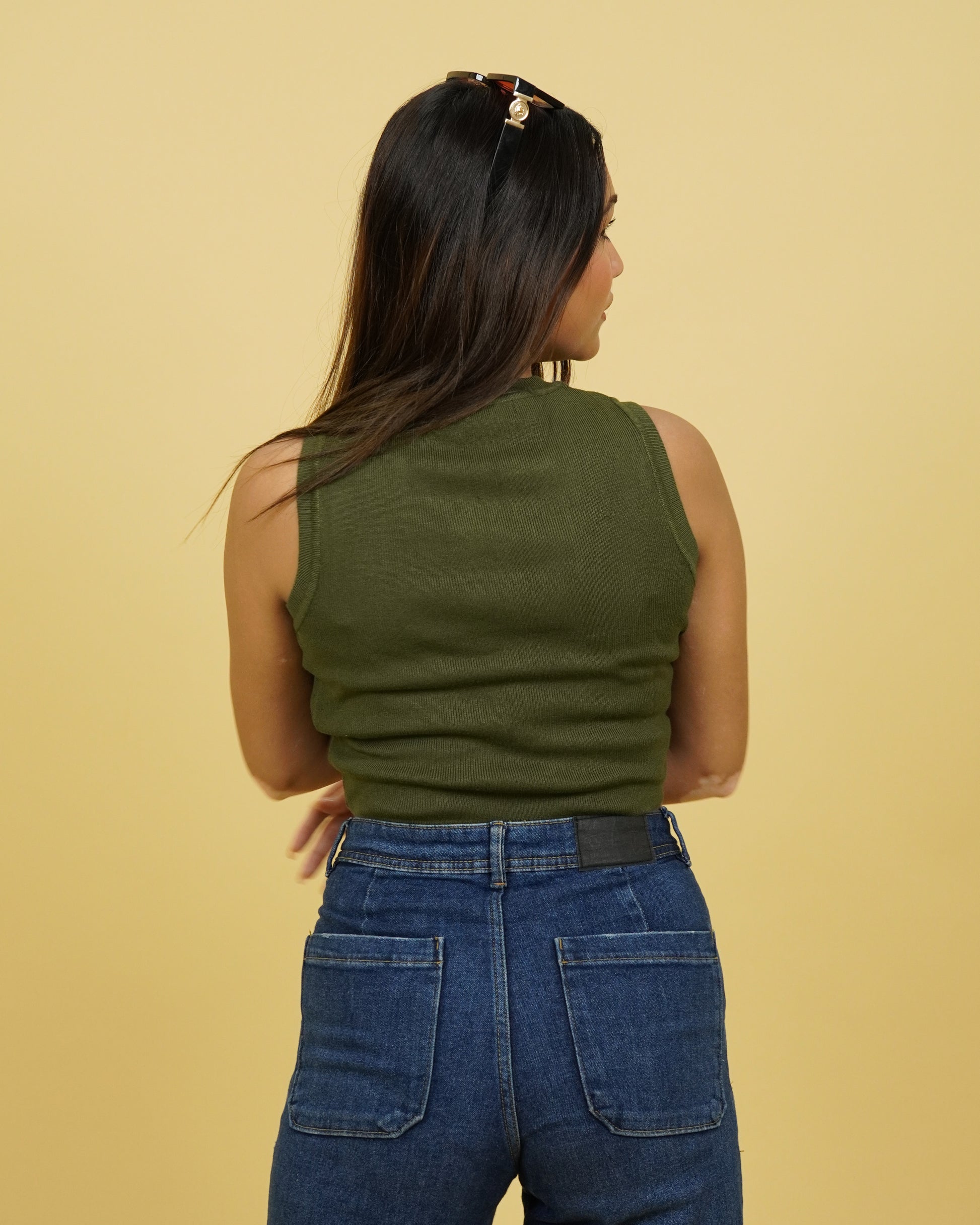 Women's Olive Winter Tank Top Back View