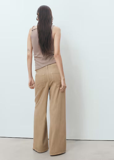 Malachi Women Beige Wide Leg Linen Trouser Back View