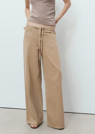 Malachi Women Beige Wide Leg Linen Trouser Front View