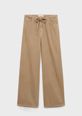 Malachi Women Beige Wide Leg Linen Trouser Front View