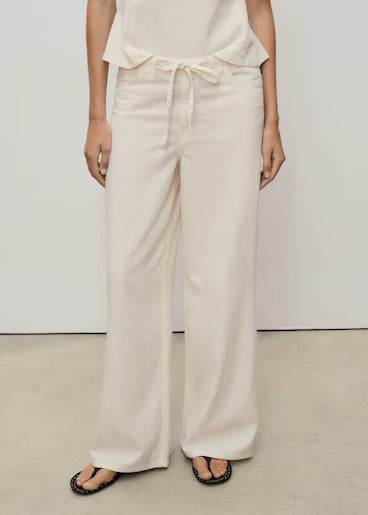 Women's Off White Wide Leg Linen Trouser Front View