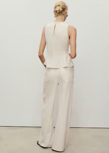 Women's Off White Wide Leg Linen Trouser Back View