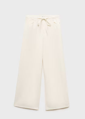 Women's Off White Wide Leg Linen Trouser Front View