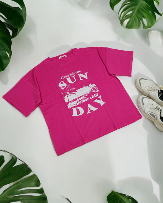 Womens Pink Oversized T-Shirt Front View