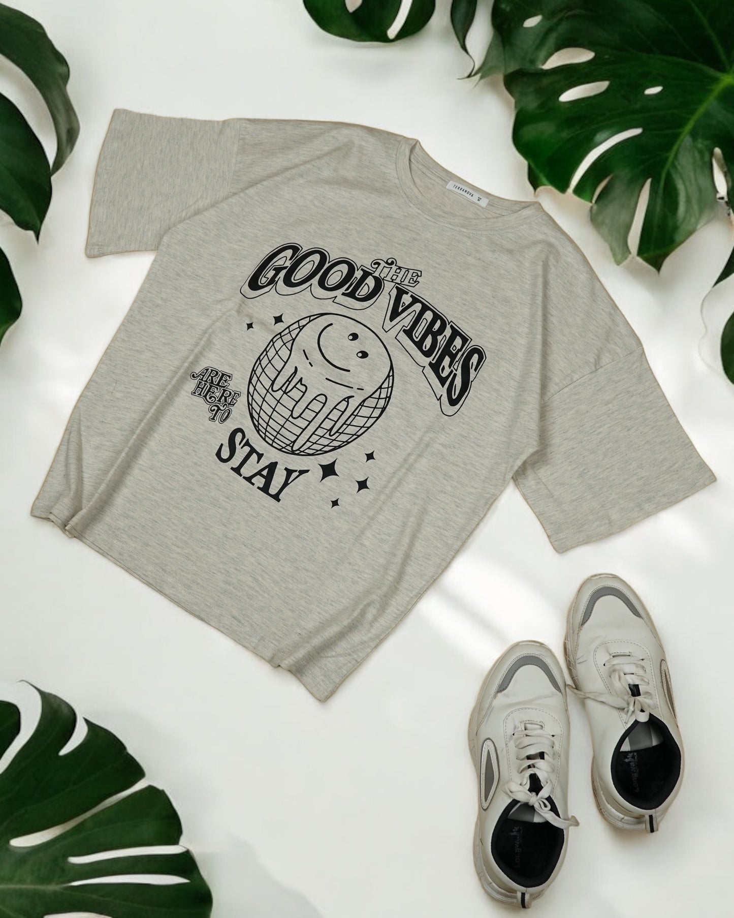 Womens Light Grey Oversized T-Shirt Front View