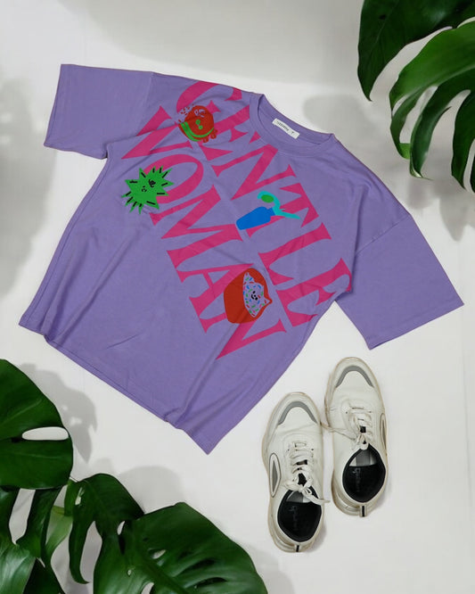Womens Purple Oversized T-Shirt Front View