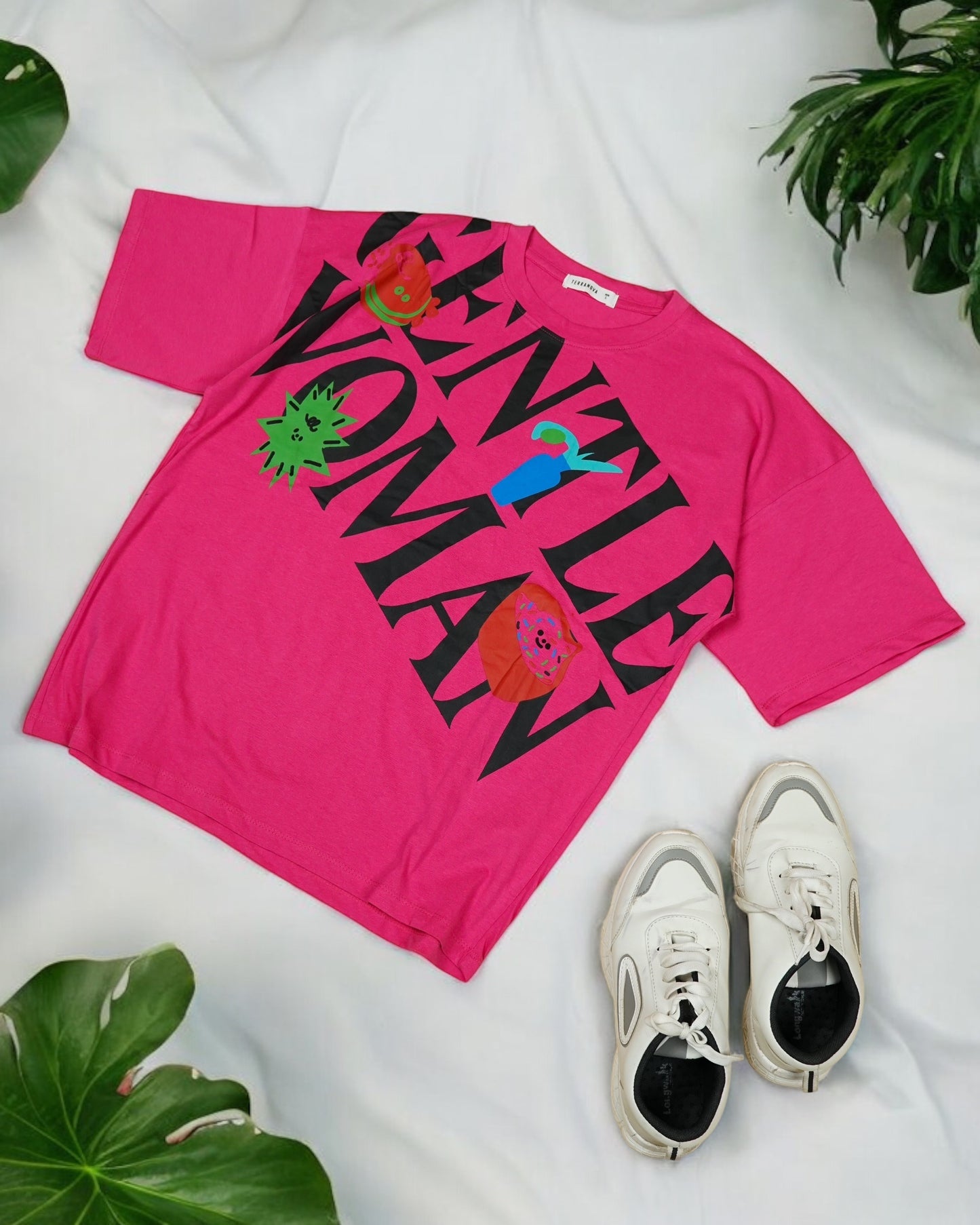 Womens DarkPink Oversized T-Shirt Front View