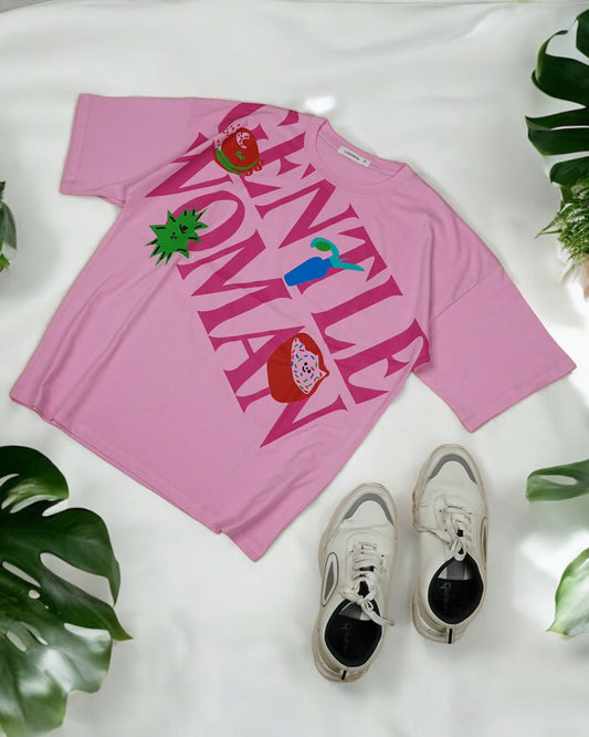 Womens Pink Oversized T-Shirt Front View
