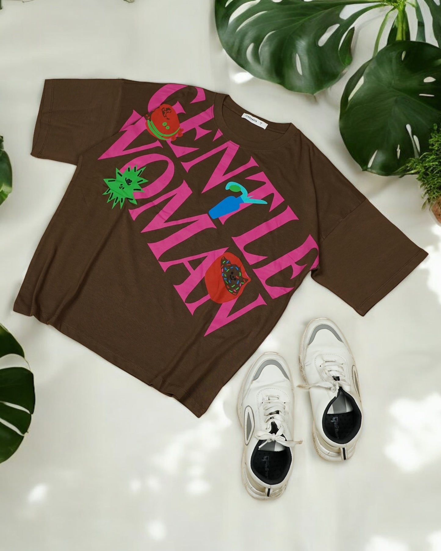 Womens Brown Oversized T-Shirt Front View