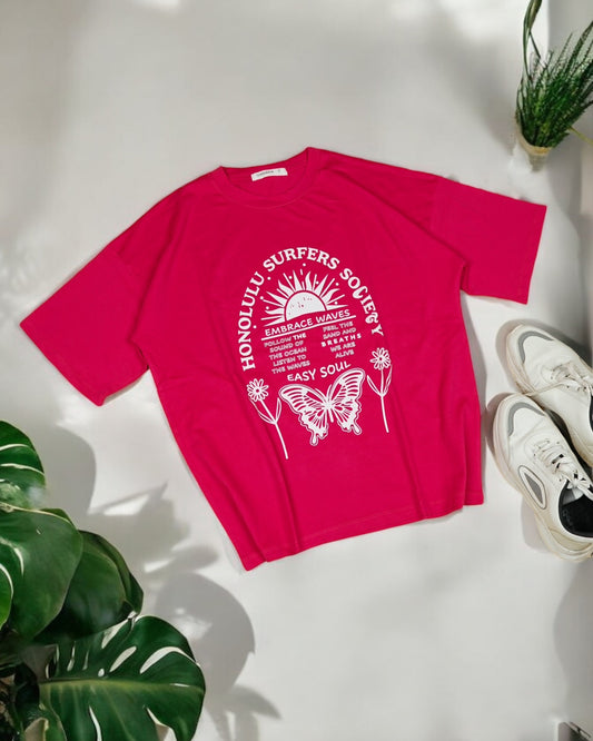 Womens Hot Pink Oversized T-Shirt Front View