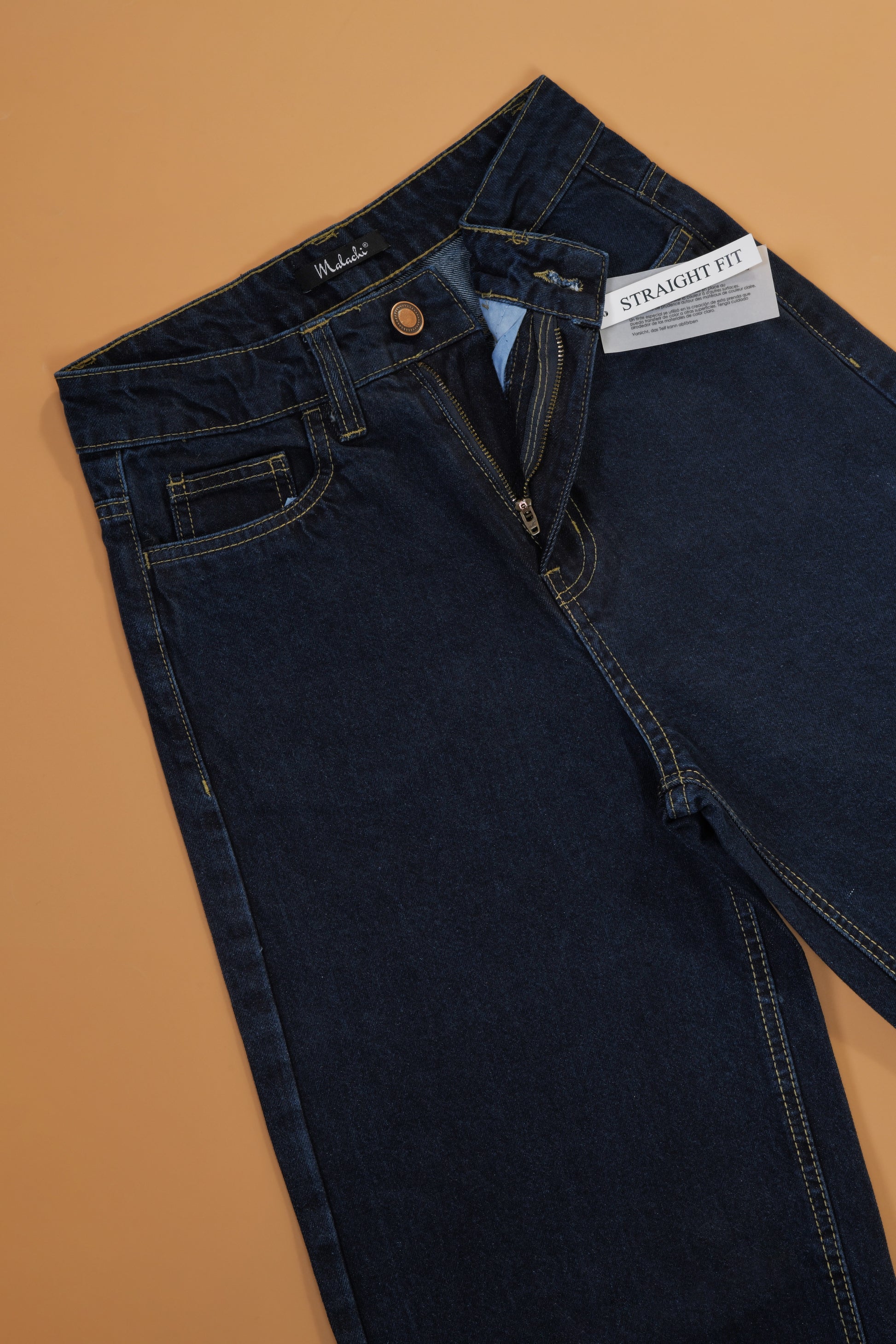 Womens Dark Blue High Rise Straight Leg Jeans Zipper View