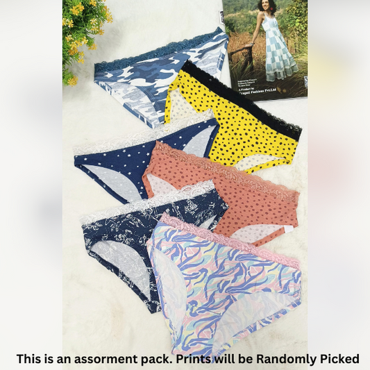 Women's MultiColour  Bikini Lace Panties Pack Of 6 Front View