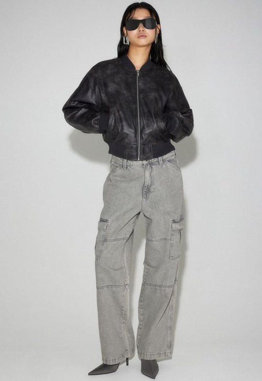 Malachi Women Wide Leg Grey Cargo Jeans with 6 Pockets