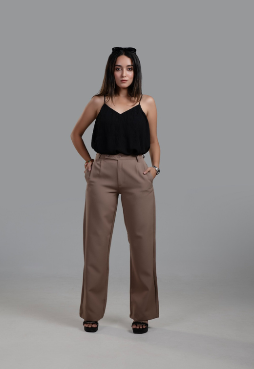 Women's Khaki Wide Leg Korean Trouser