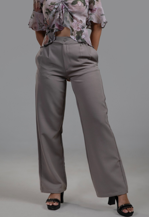 Women's Grey Wide Leg Korean Trouser