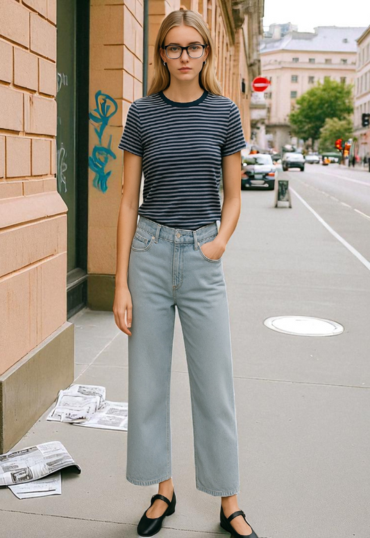 Women's Ice Blue High Rise Straight Fit Jeans