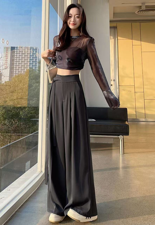 Women's Black Ultra Wide Leg Korean Trousers