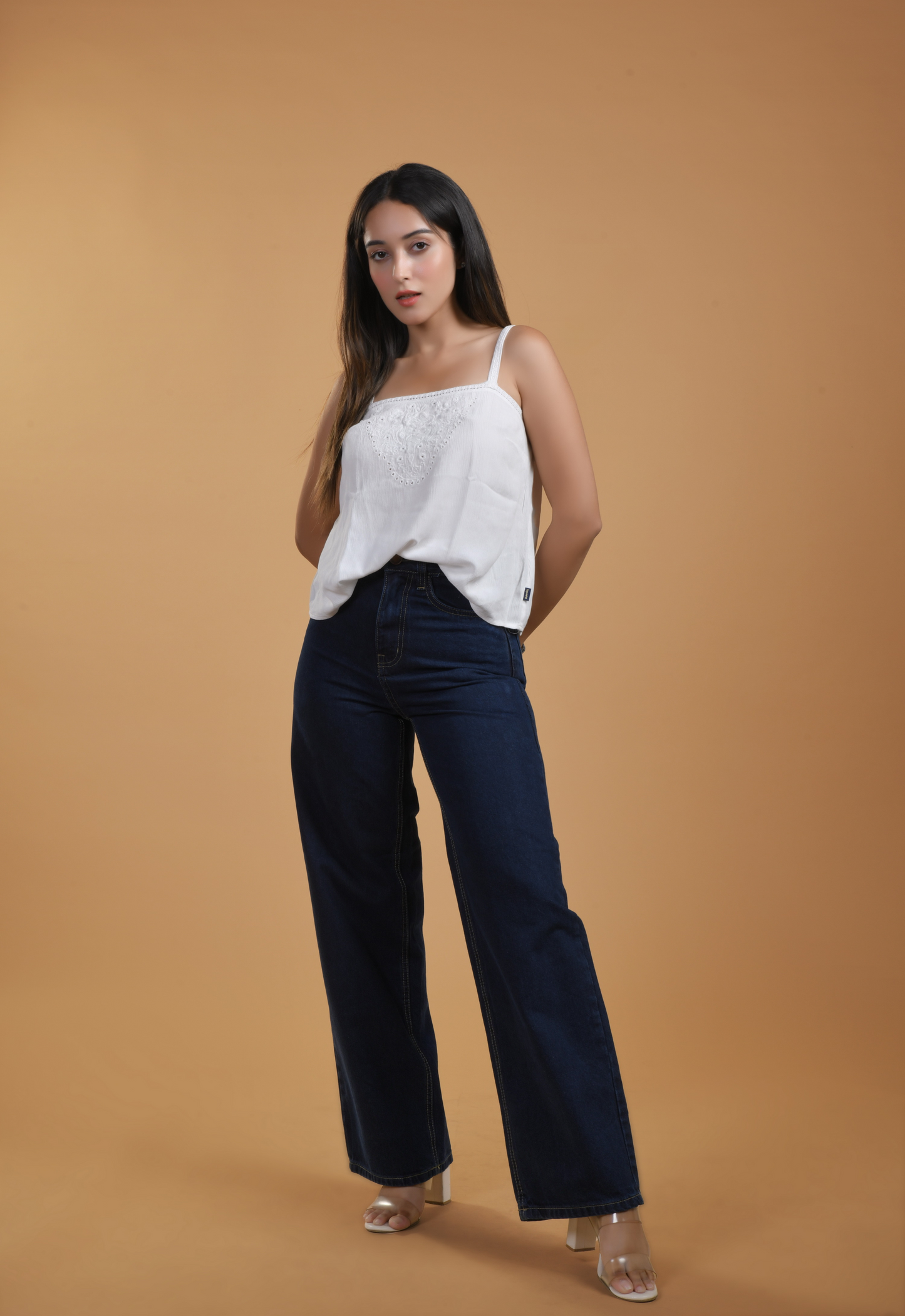 Womens Dark Blue High Rise Straight Leg Jeans