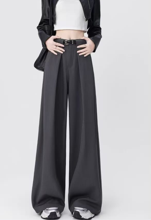 Women's Grey Ultra Wide Leg Korean Trousers