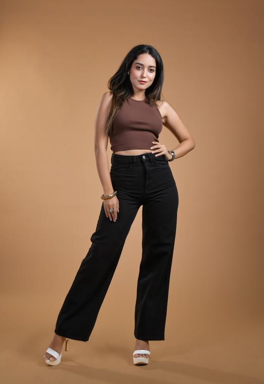 Womens Charcoal High Rise Wide Leg Jeans