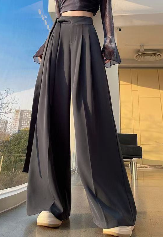 Women's Black Ultra Wide Leg Korean Trousers