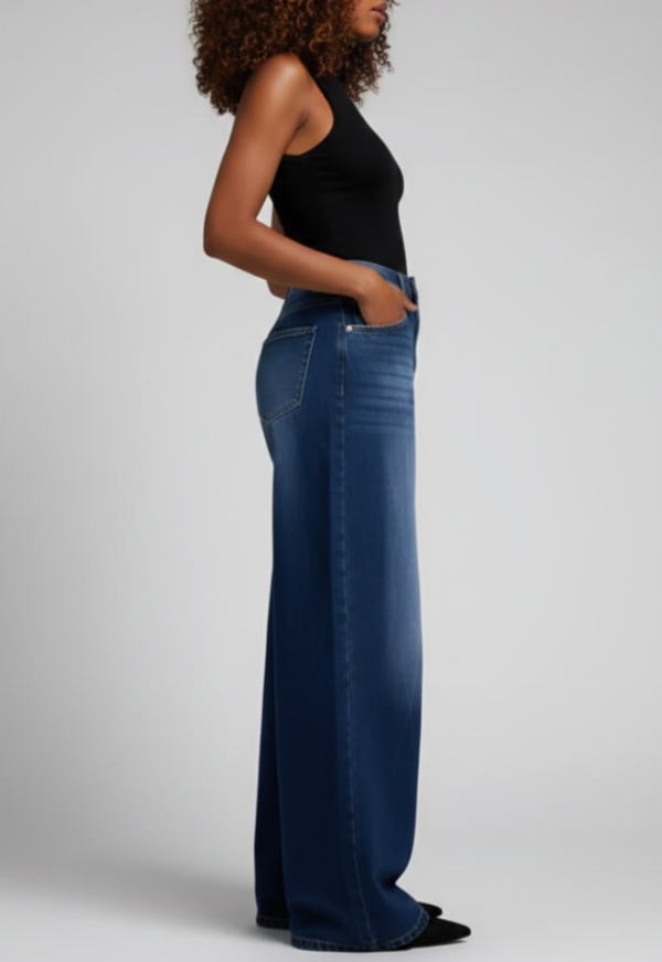 Women Super Baggy Wide Leg Dark Blue Jean