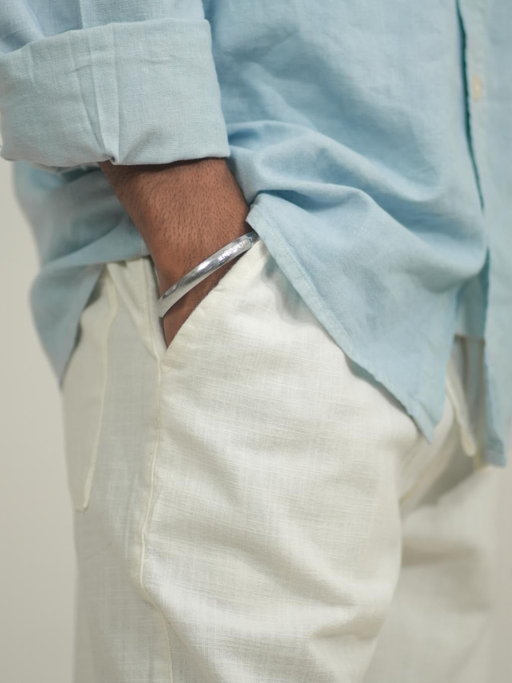 Men Linen Off White Relaxed Fit Trousers Pocket View 