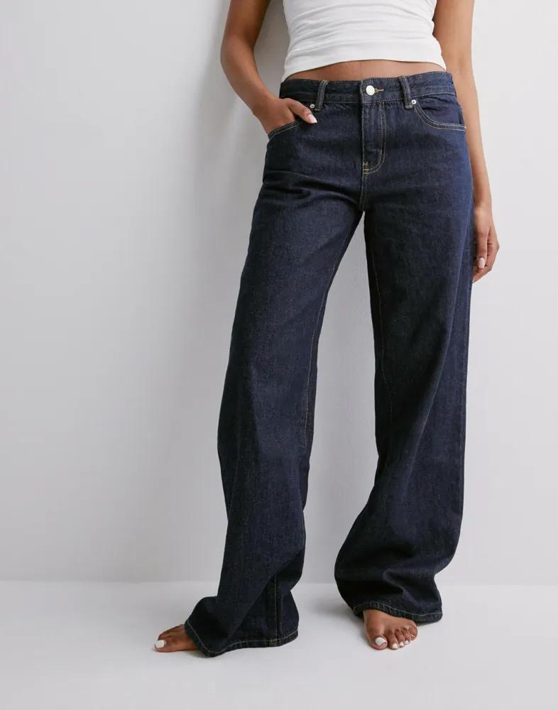 Women Dark Blue Wide Leg Jeans Front VIew