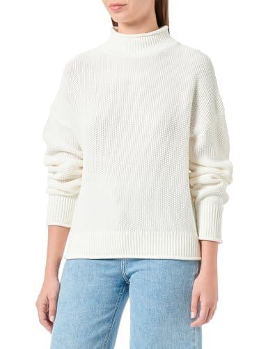 Women White Knitted Pullover Sweater Front View