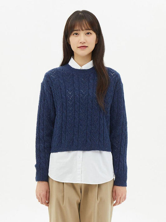 Women's Navy Round Neck Knitted Sweater