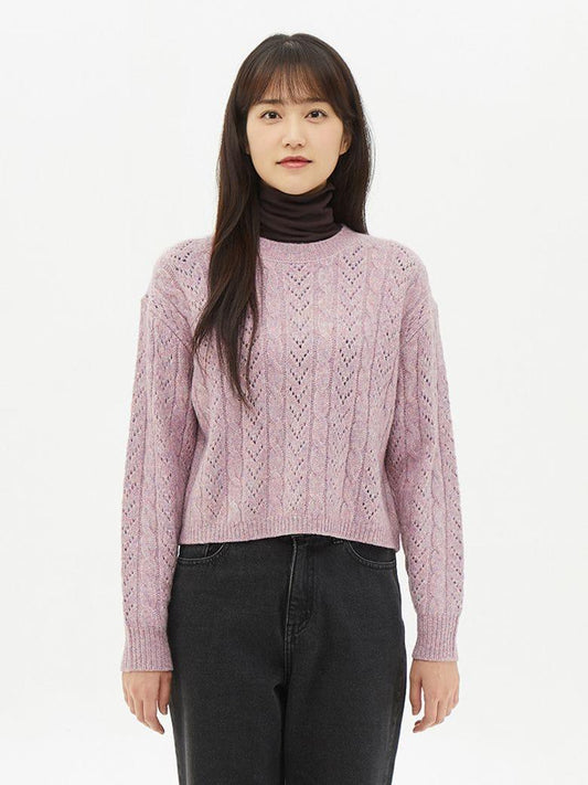 Womens Peach Round Neck Knitted Sweater