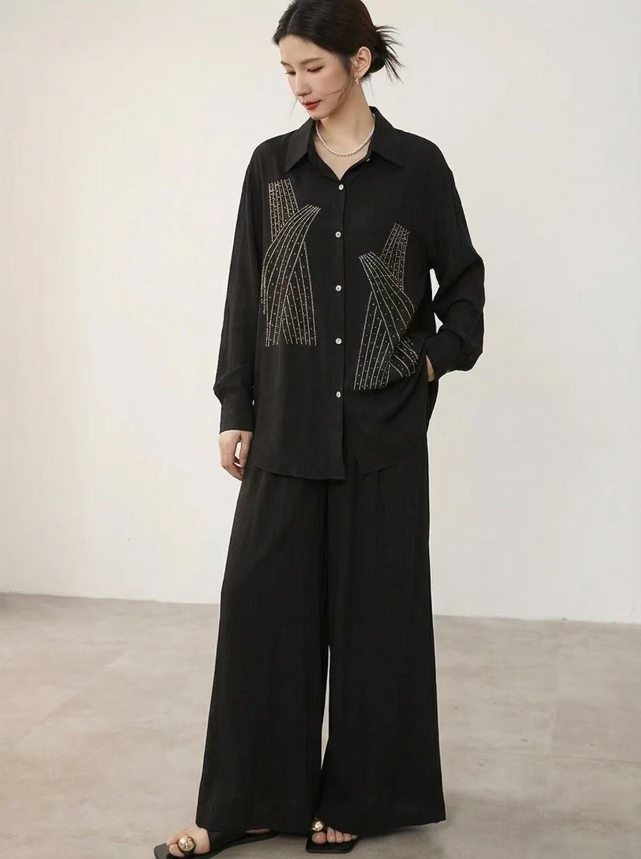 Women's Black Swarovski Work Free Size Co-ord Set
