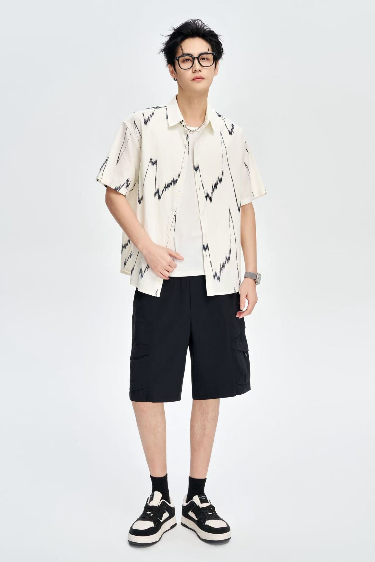 Men's Yellow Printed 100% Cotton Half Sleeves Korean Shirt