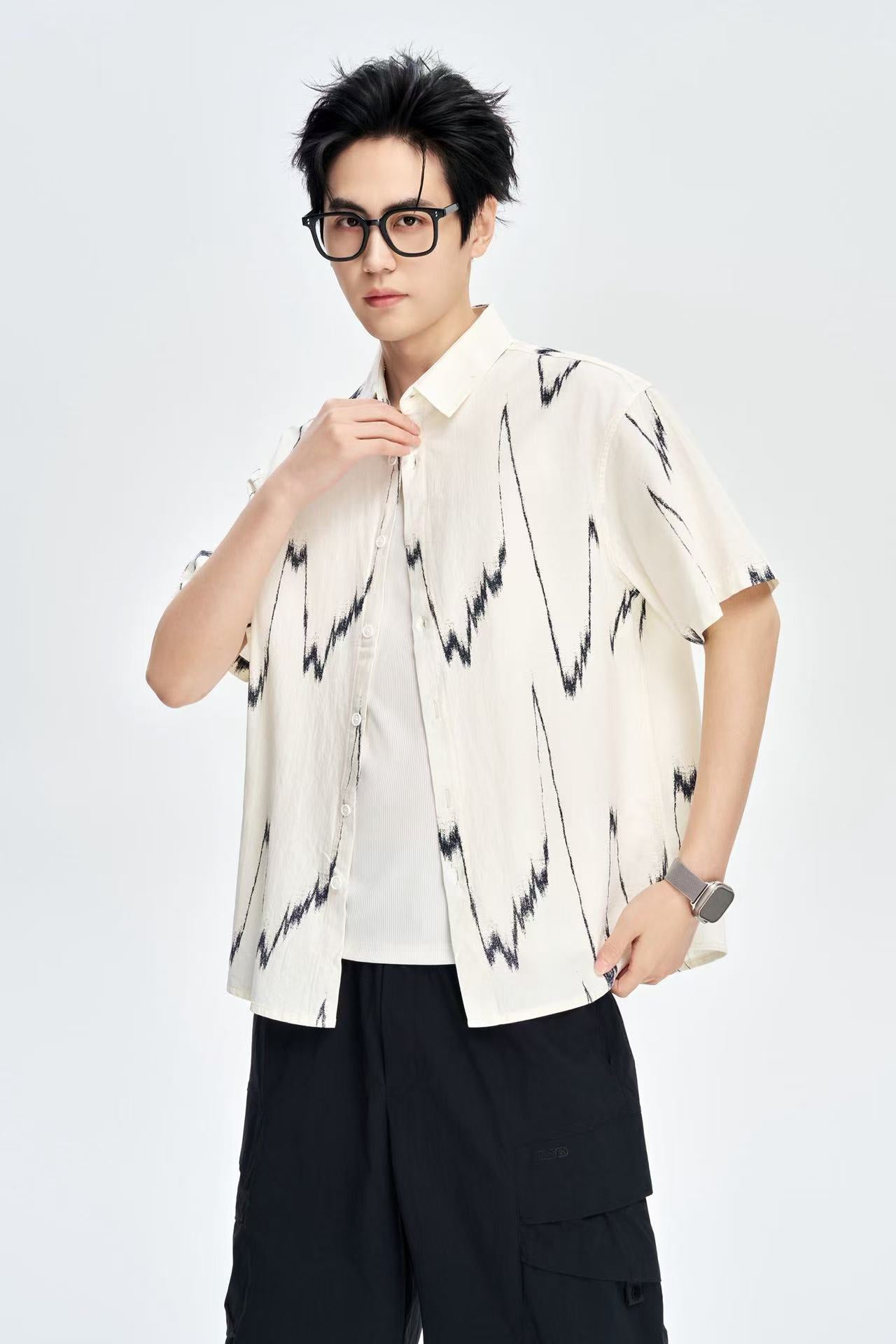 Men's Yellow Printed 100% Cotton Half Sleeves Korean Shirt