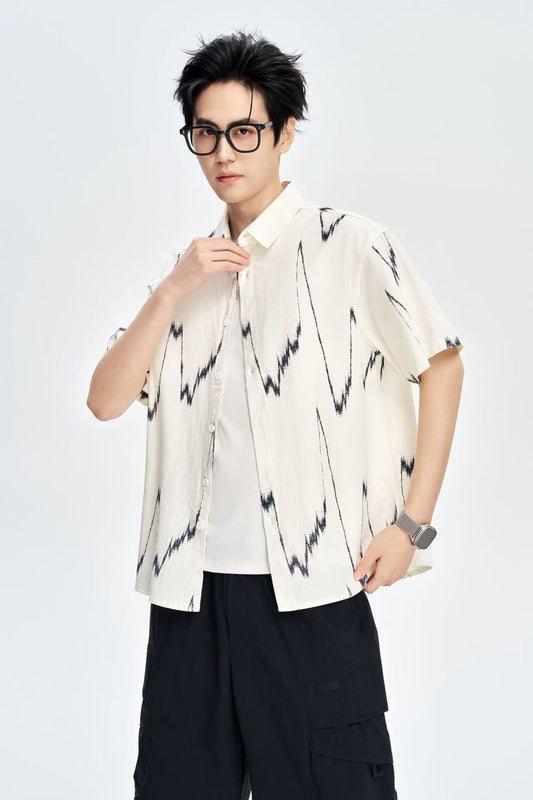 Men's Yellow Printed 100% Cotton Half Sleeves Korean Shirt