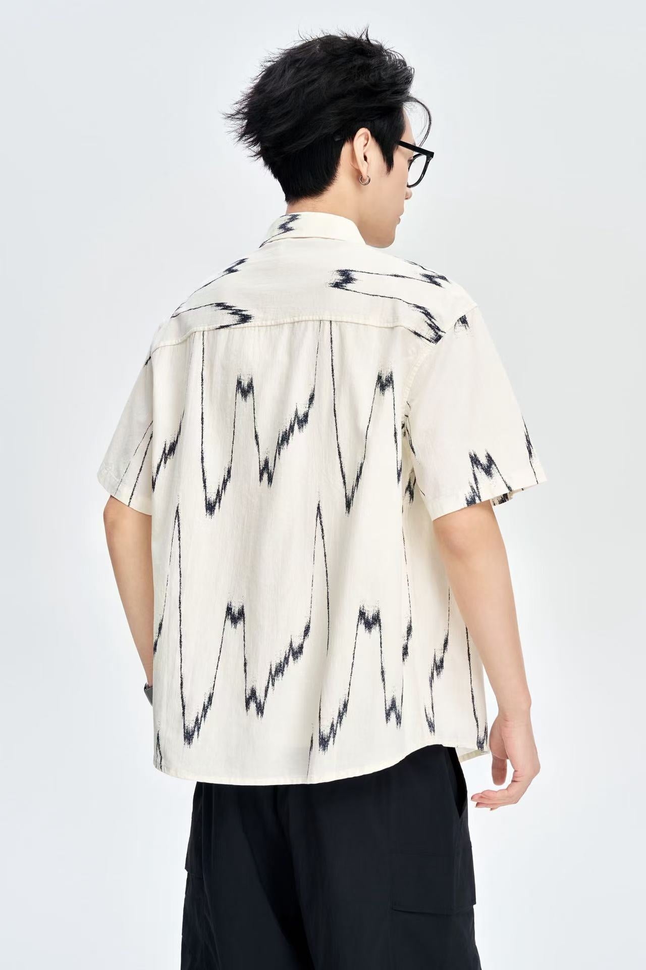 Men's Yellow Printed 100% Cotton Half Sleeves Korean Shirt