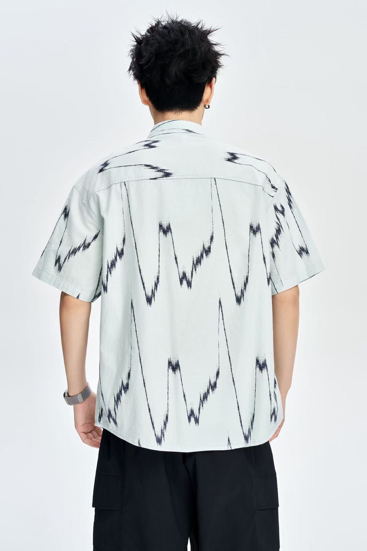 Men's Sky Blue Printed 100% Cotton Half Sleeves Korean Shirt