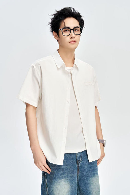 Men's White 100% Cotton Half Sleeves Korean Shirt