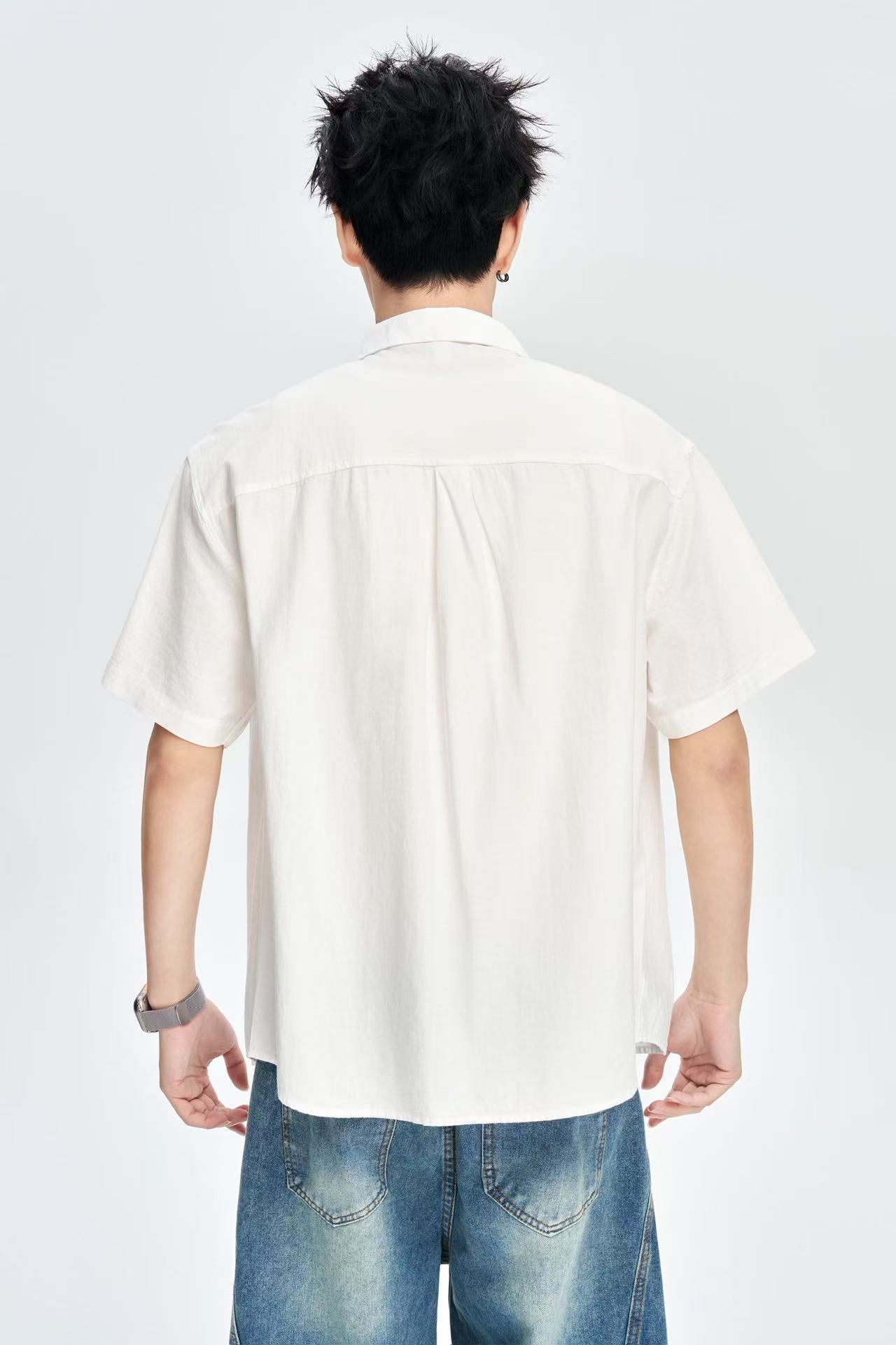 Men's White 100% Cotton Half Sleeves Korean Shirt