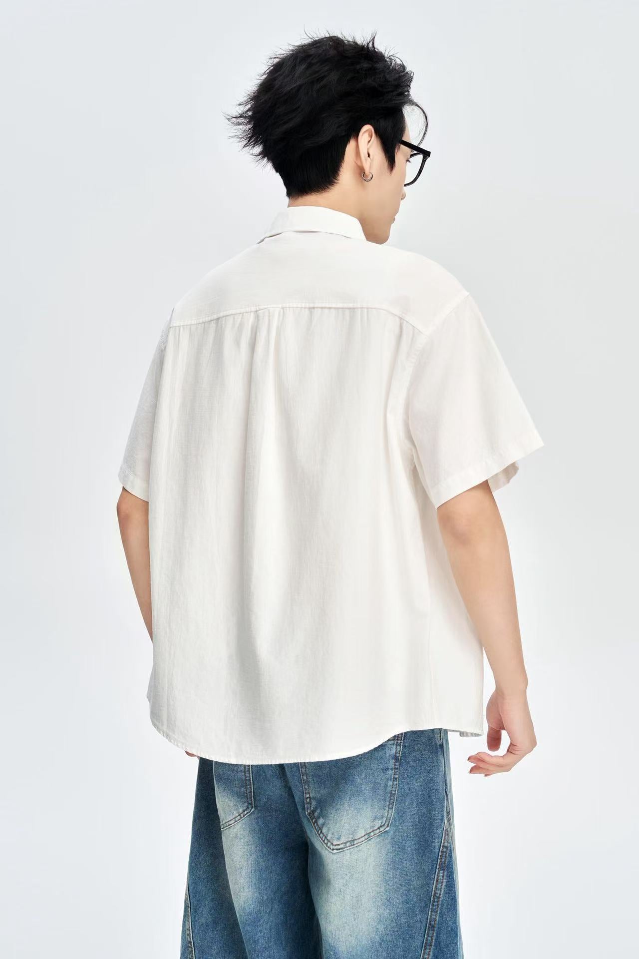 Men's White 100% Cotton Half Sleeves Korean Shirt