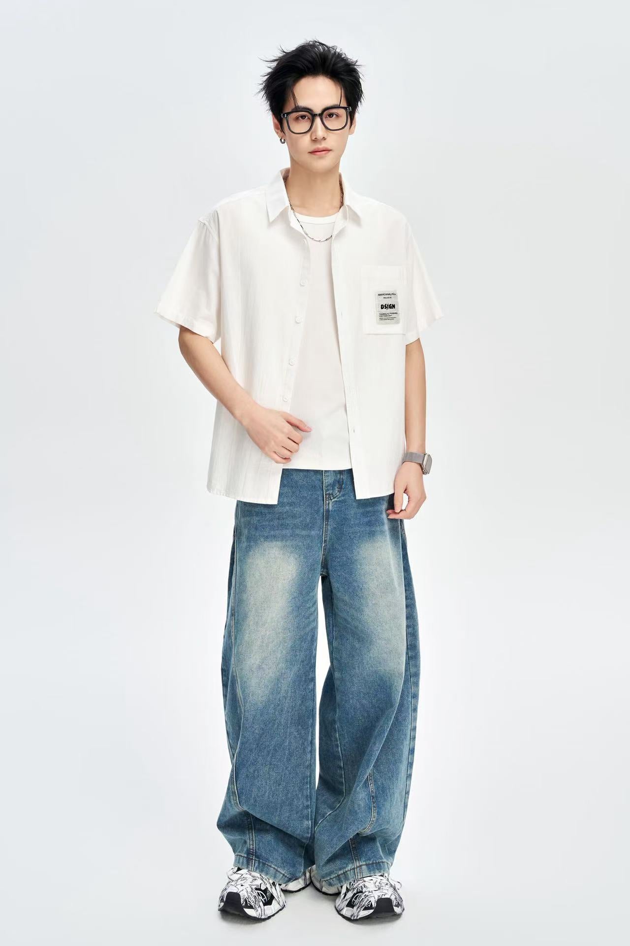 Men's White 100% Cotton Half Sleeves Korean Shirt